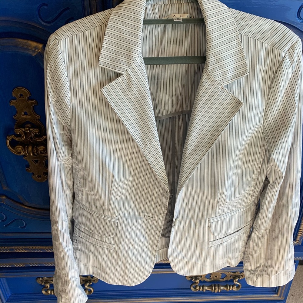 CAbi White Black Striped Jacket Blazer Size 8 - Picture 1 of 4